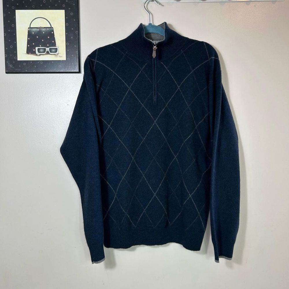 Men's Classic Navy Zip-Up Sweater 100% Cashmere